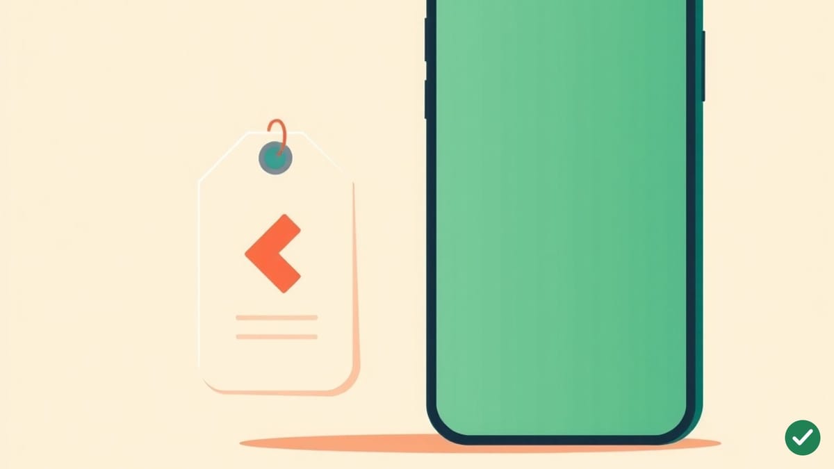 Ilustrácia smartfónu vedľa cenovky s malou šípkou smerujúcou nahor