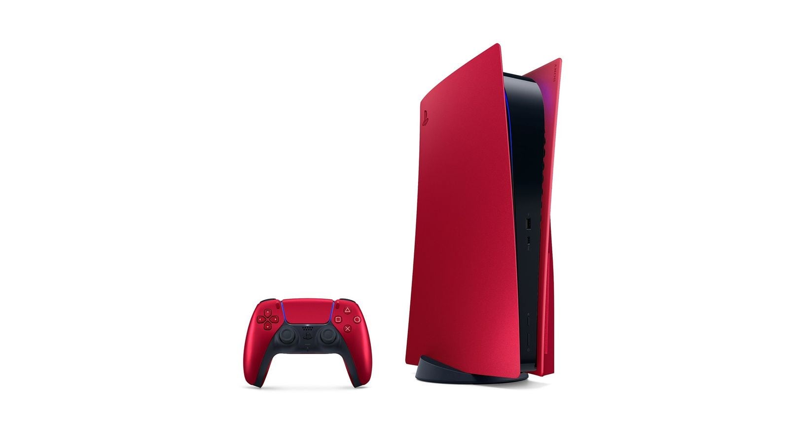 Červená PS5 Slim konzola s ovládačom DualSense rovnakej farby